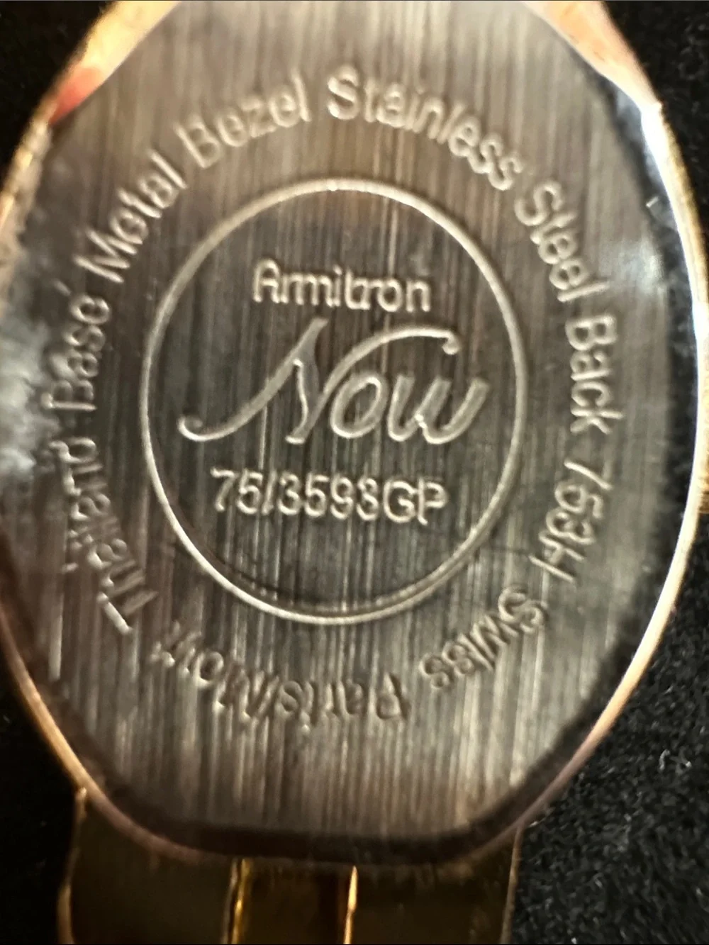 Vintage Armitron Gold-Tone Bracelet Watch with Black Oval Dial